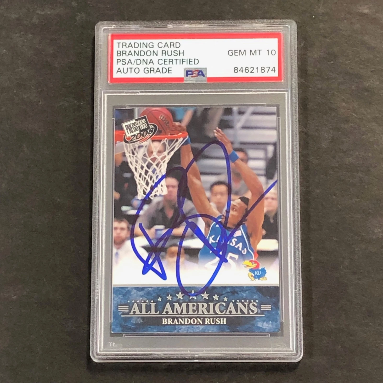 2008-09 PRESS PASS #46 Brandon Rush Signed Card AUTO 10 PSA Slabbed Jayhawks