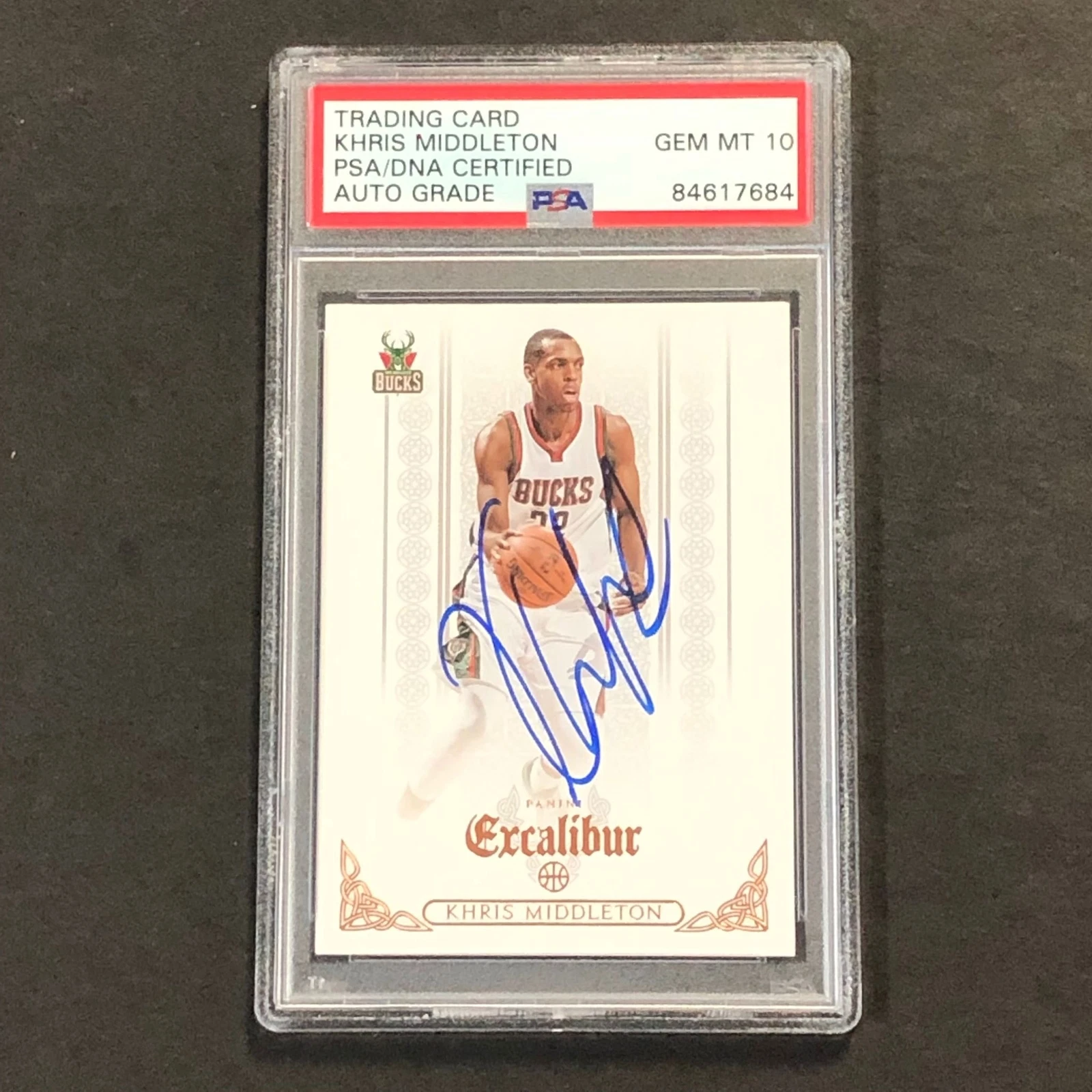 2014-15 PANINI EXCALIBUR #22 KHRIS MIDDLETON SIGNED CARD AUTO 10 PSA/DNA SLABBED COLLECTIBLE MEMORABILIA