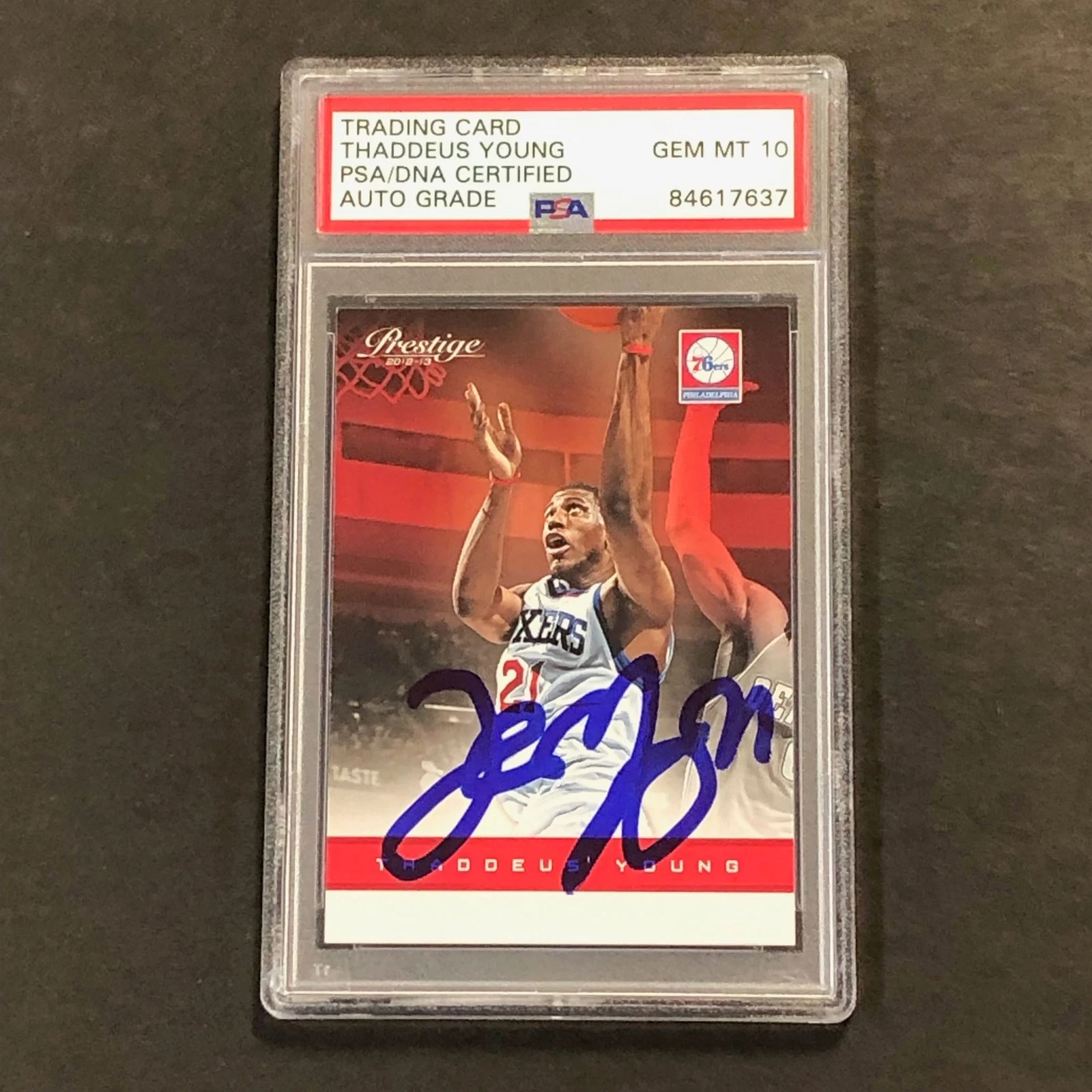 2012-13 Panini Prestige #148 Thaddeus Young Signed Card AUTO 10 PSA Slabbed 76er
