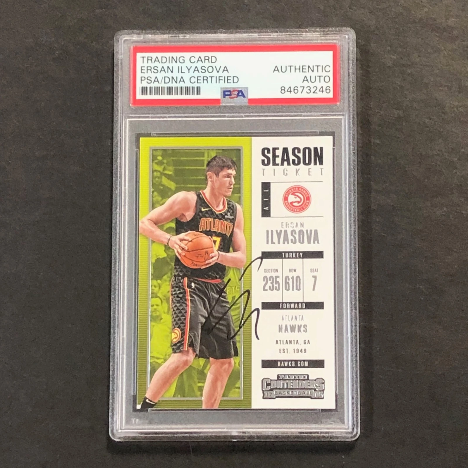 2017-18 Panini Contenders #49 Ersan Ilyasova Signed Card AUTO PSA Slabbed Hawks