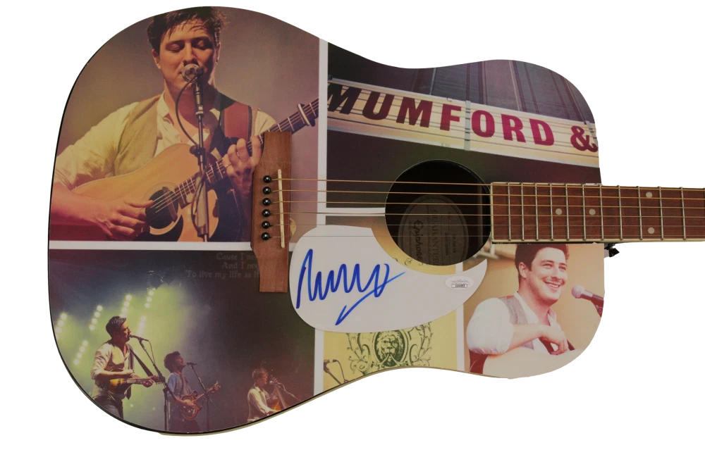 MARCUS MUMFORD SIGNED AUTOGRAPH CUSTOM EPIPHONE ACOUSTIC GUITAR & SONS JSA COA