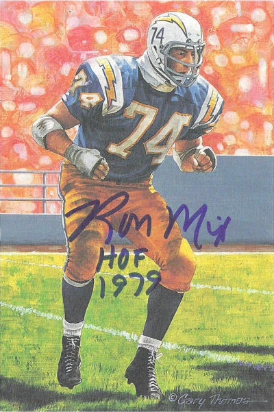 Ron Mix Autographed/Signed San Diego Chargers Goal Line Art Blue HOF 12433