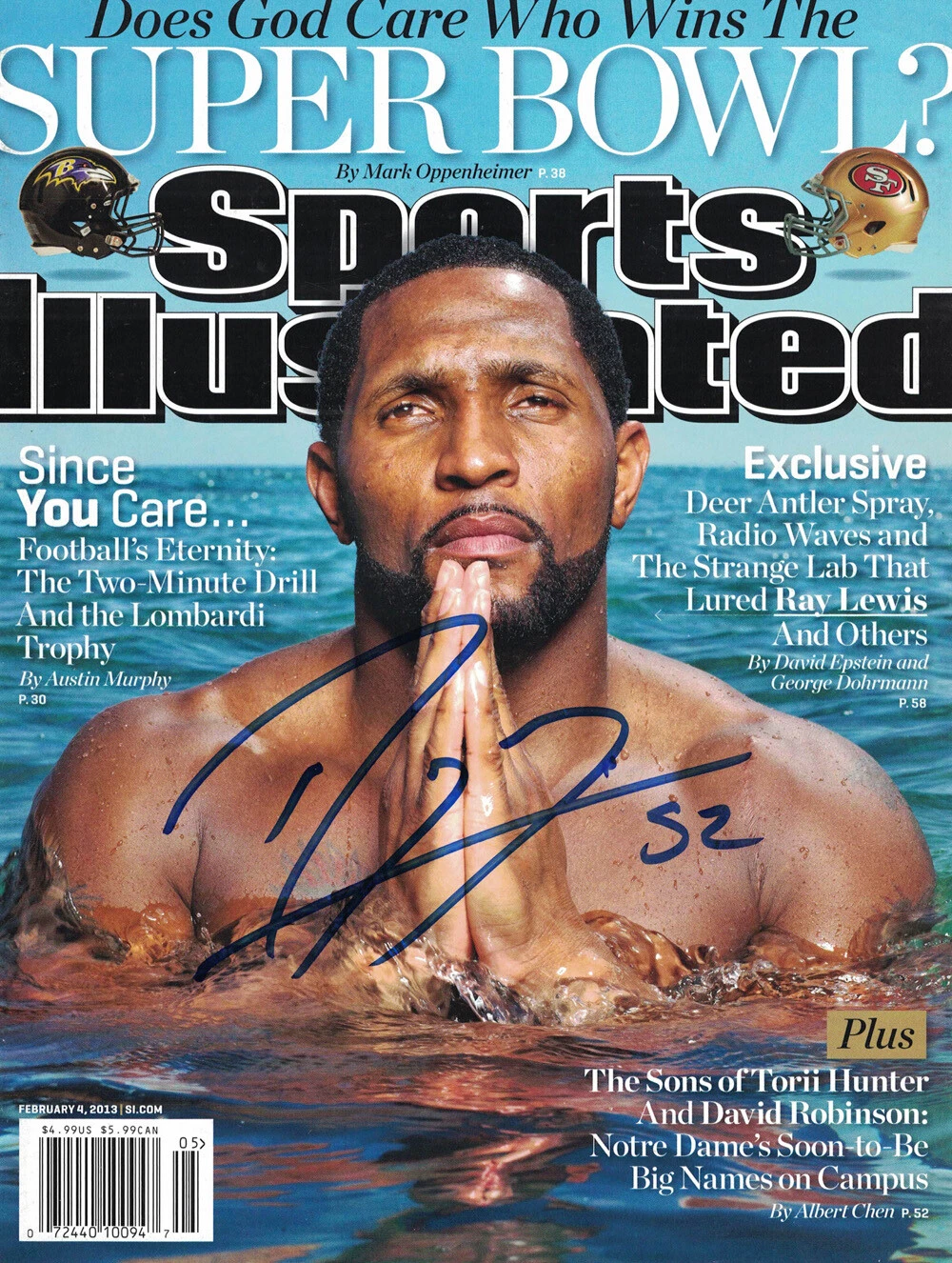 Ray Lewis Signed 2/4/2013 Sports Illustrated Magazine No Label Beckett 38908