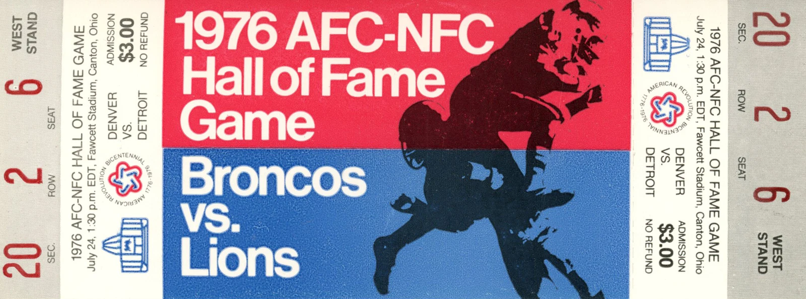 1976 Hall Of Fame Game Ticket Denver Broncos vs Detroit Lions 37530