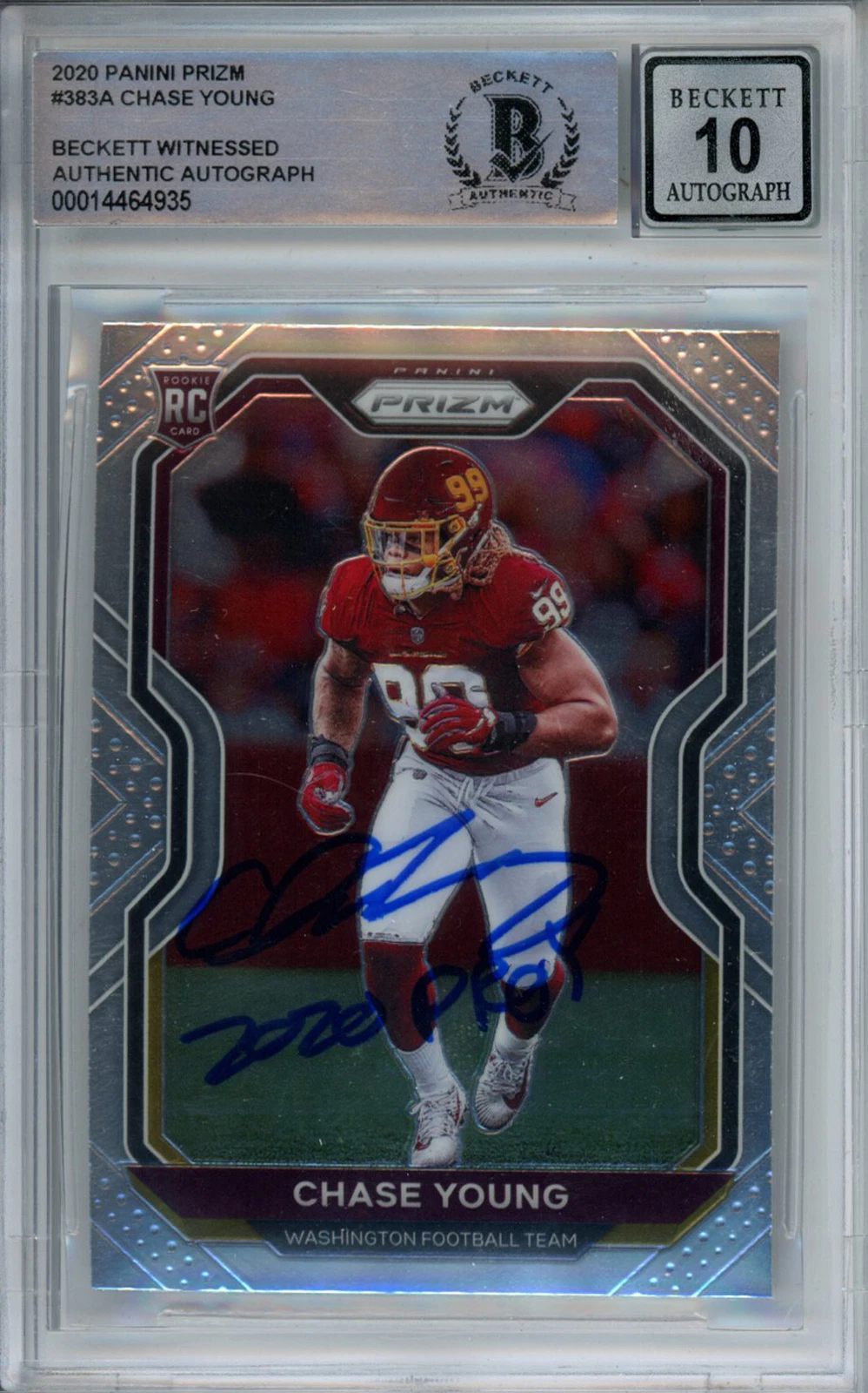 Chase Young Signed 2020 Panini Prizm #383A Rookie Card Beckett 10 Slab 38651