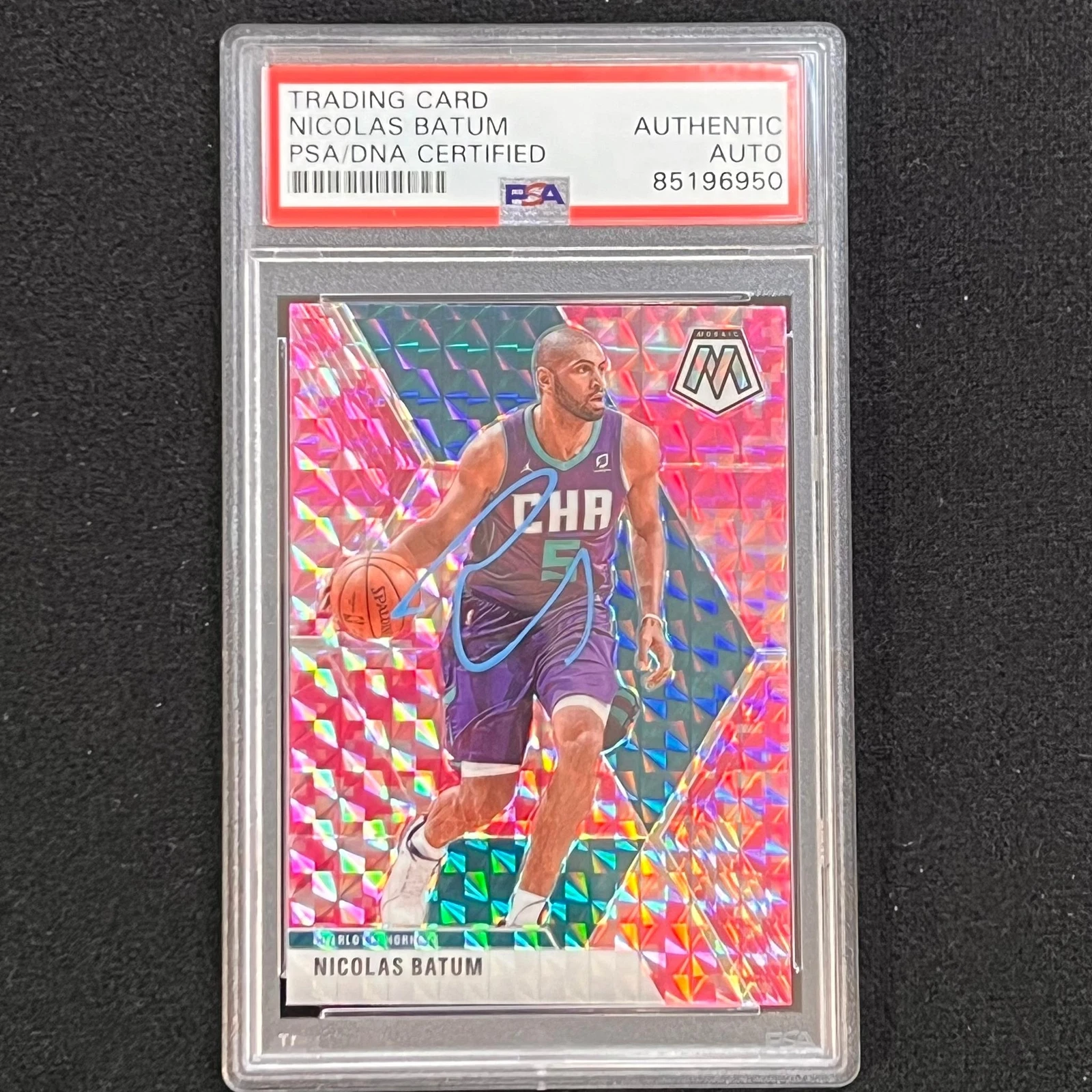 2019-20 Panini Mosaic #102 Nicolas Batum Signed Card AUTO PSA Slabbed Hornets