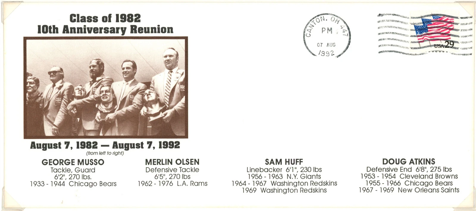 Class of 1982 10th Anniversary Reunion Hall of Fame Cachet Envelope 42582