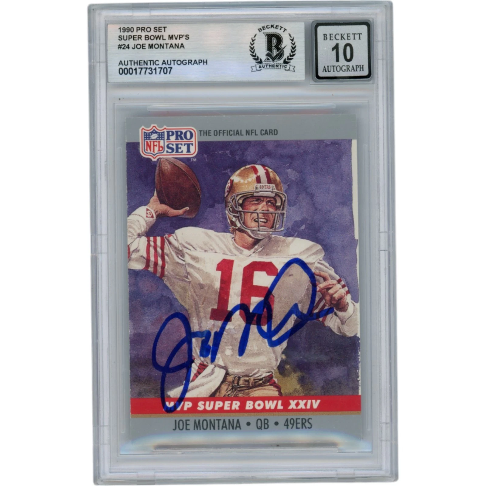 Joe Montana Autographed 1990 NFL Pro Set MVP #24 Slab Trading Card Beckett 49924