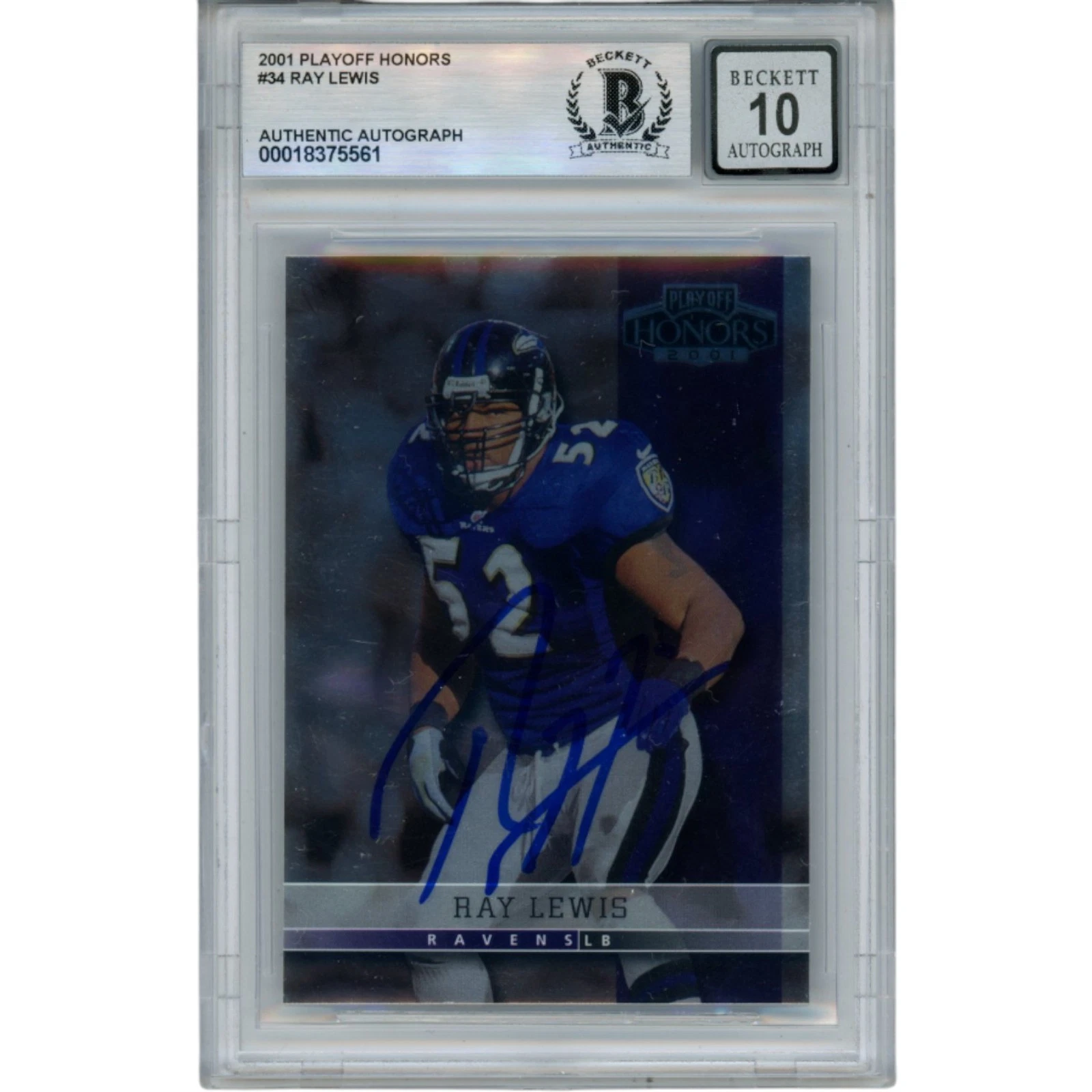 Ray Lewis Autographed 2001 Playoff Honors #34 Trading Card Beckett 52937