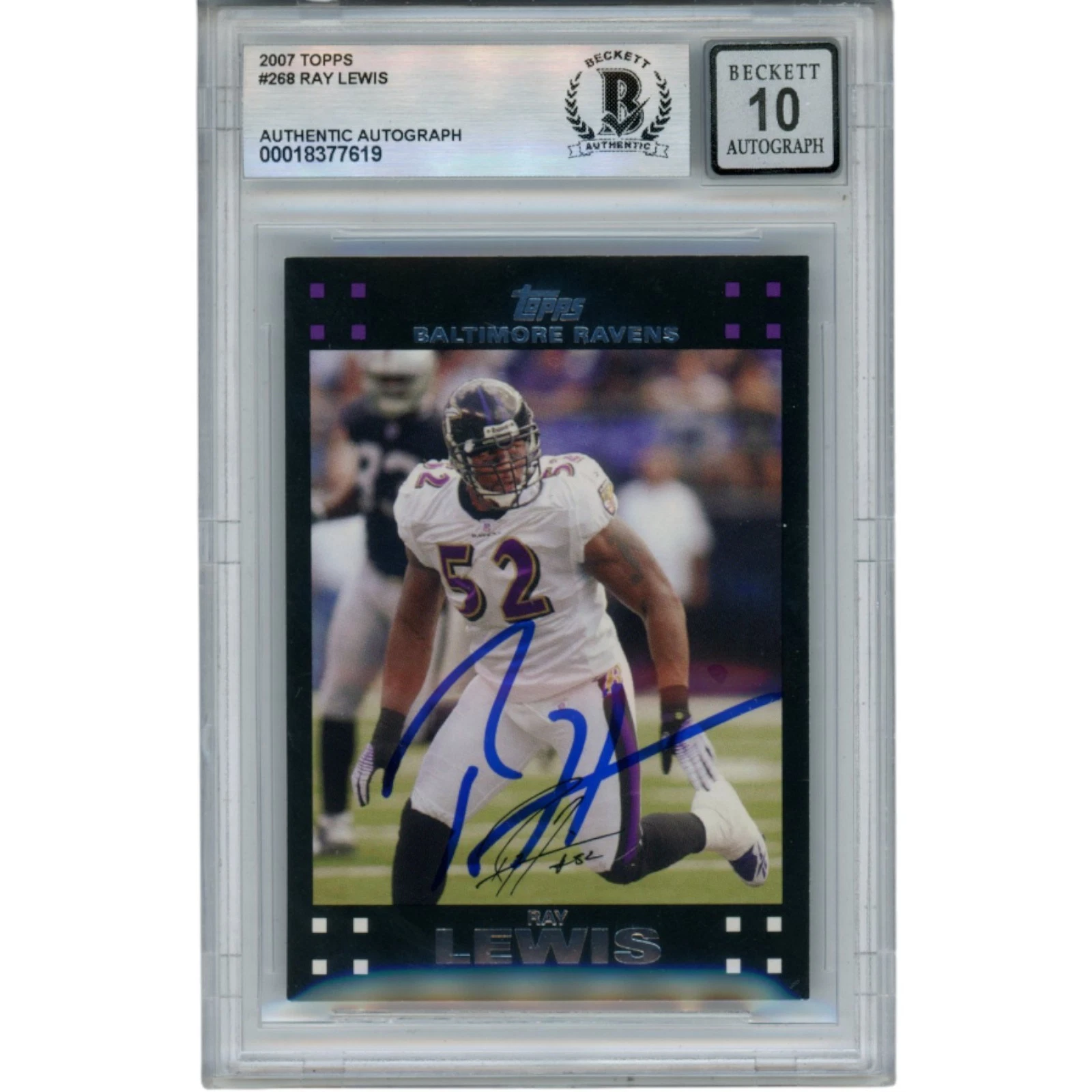 Ray Lewis Autographed/Signed 2007 Topps #268 Trading Card Beckett 52963