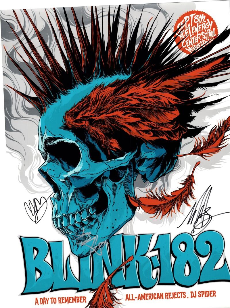 Blink 182 3x Signed Autograph 18x24 Concert Tour Poster Original Beckett COA