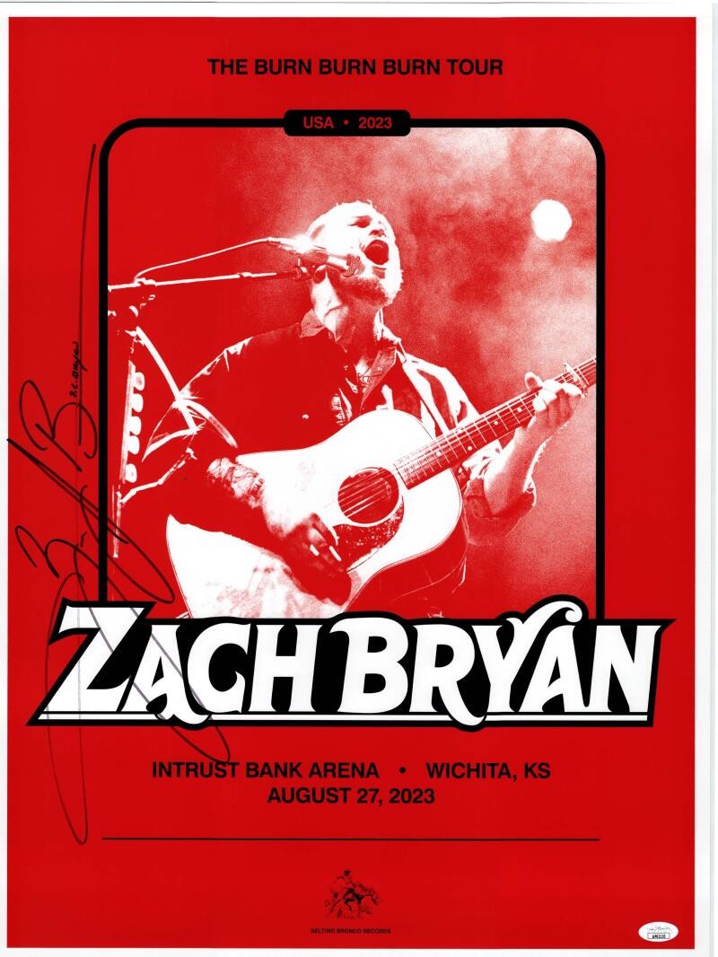 Zach Bryan Signed Autograph 18x24 Concert Tour Poster Burn Tour 2023 JSA COA D
