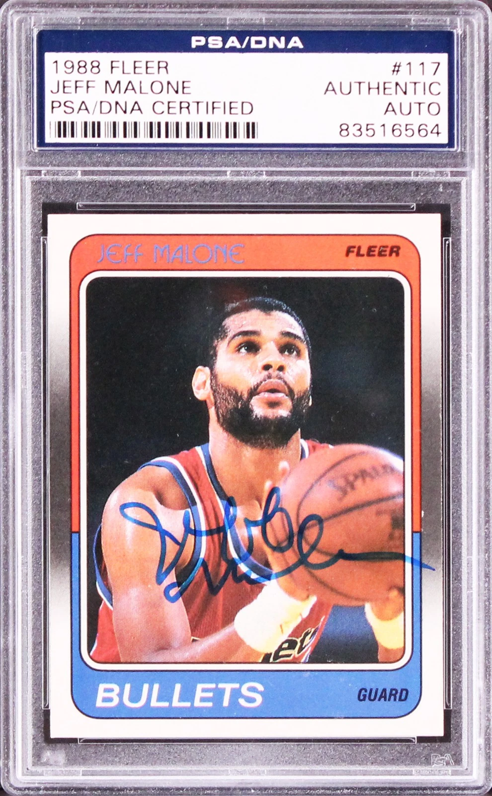 Bullets Jeff Malone Authentic Signed 1988 Fleer #117 Card PSA/DNA Slabbed