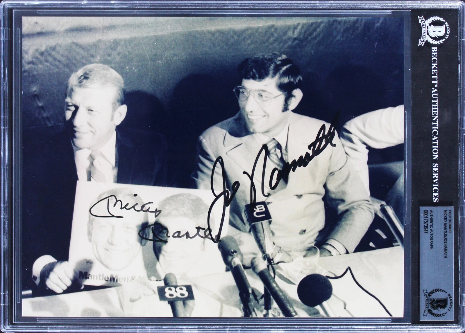 Mickey Mantle & Joe Namath Authentic Signed 8x10 Photo Autographed BAS Slabbed