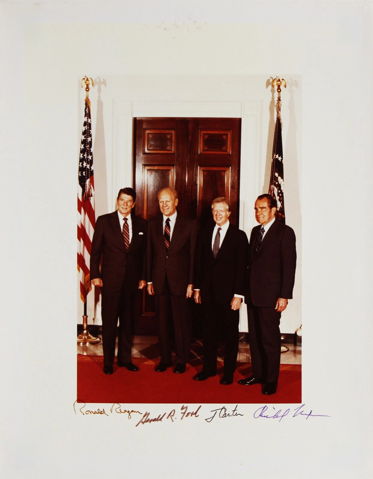 US Presidents (4) Reagan, Ford, Carter & Nixon Signed 11x14 Photo BAS #AE13548