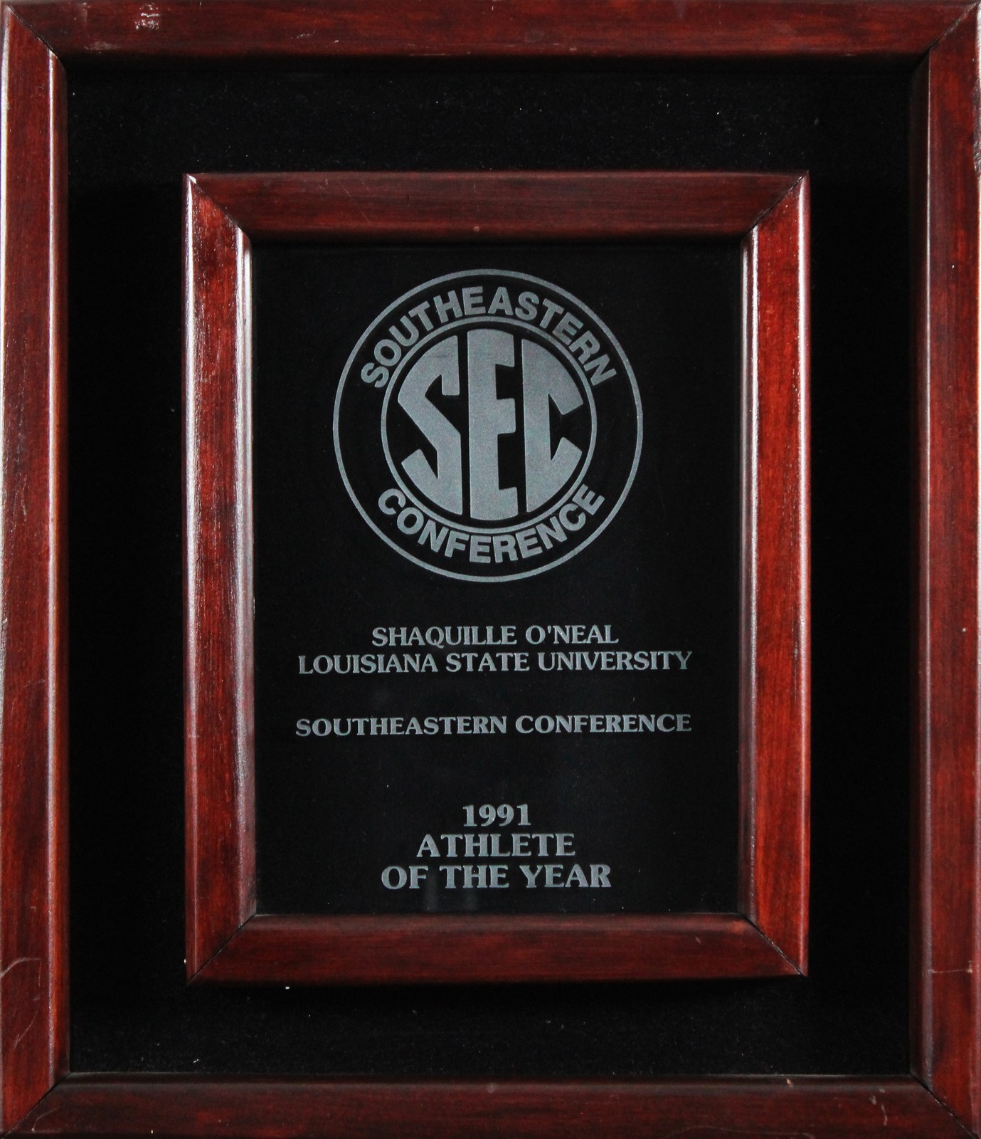 Shaquille O'Neal 1991 Southeastern Conference Athlete of the Year Plaque