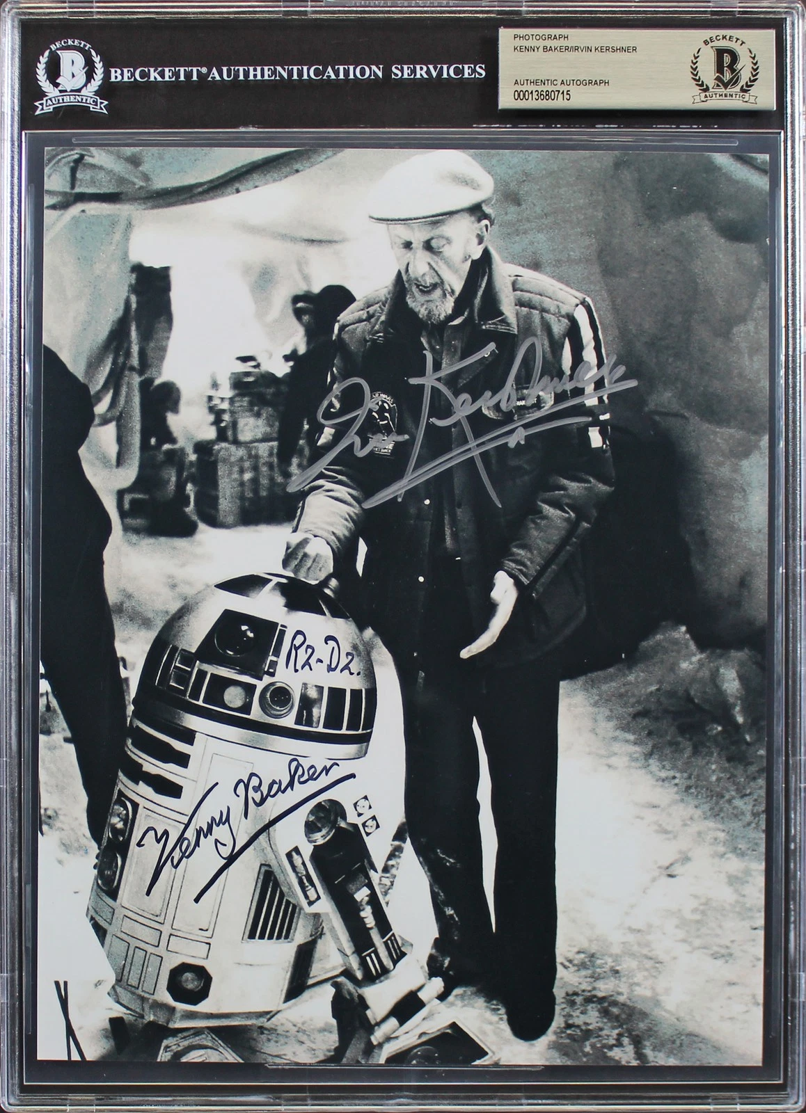 KENNY BAKER & IRVIN KERSHNER STAR WARS AUTHENTIC SIGNED 8×10 B&W PHOTO BAS SLAB COLLECTIBLE MEMORABILIA