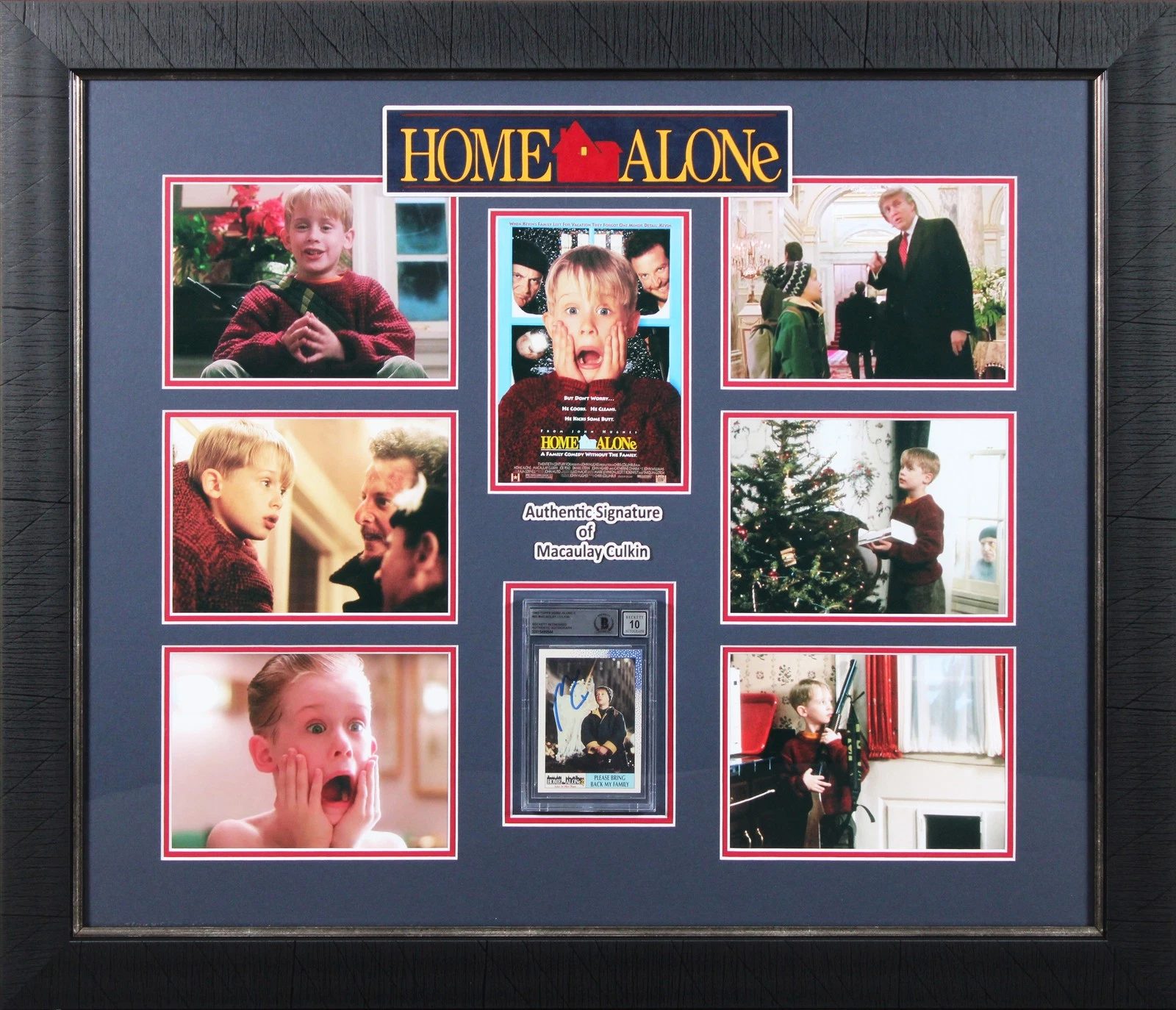 MACAULAY CULKIN SIGNED FRAMED 1992 TOPPS HOME ALONE 2 #60 CARD AUTO 10 BAS SLAB COLLECTIBLE MEMORABILIA