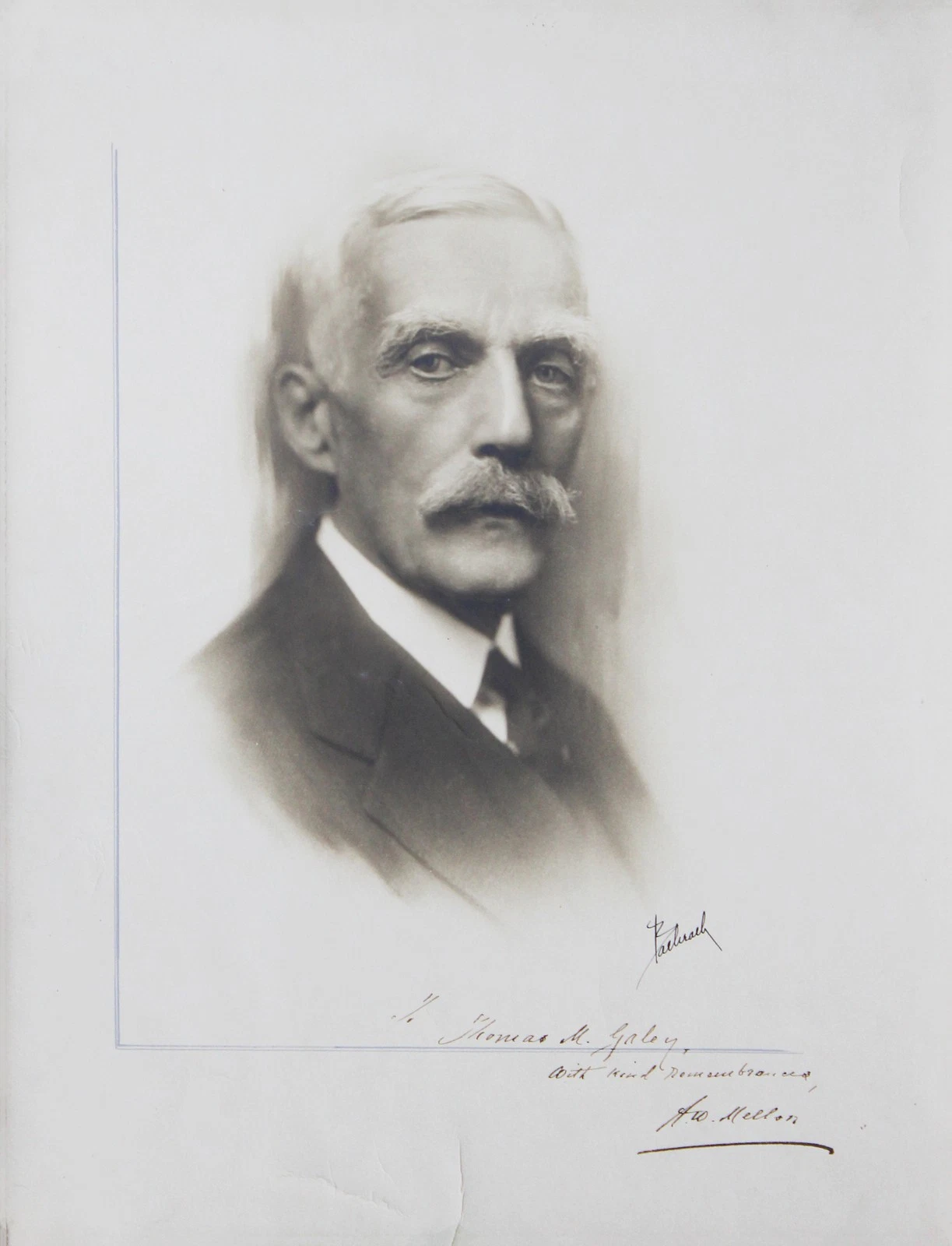 A.W. Mellon To THomas M. Galey, with kind remembrances Authentic Signed Photo