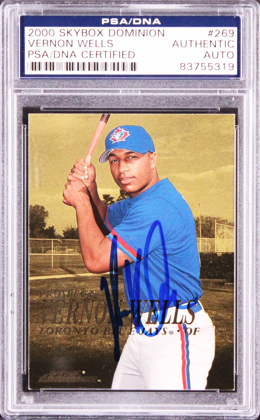Blue Jays Vernon Wells Signed 2000 Skybox Dominion #269 Rookie Card PSA Slabbed