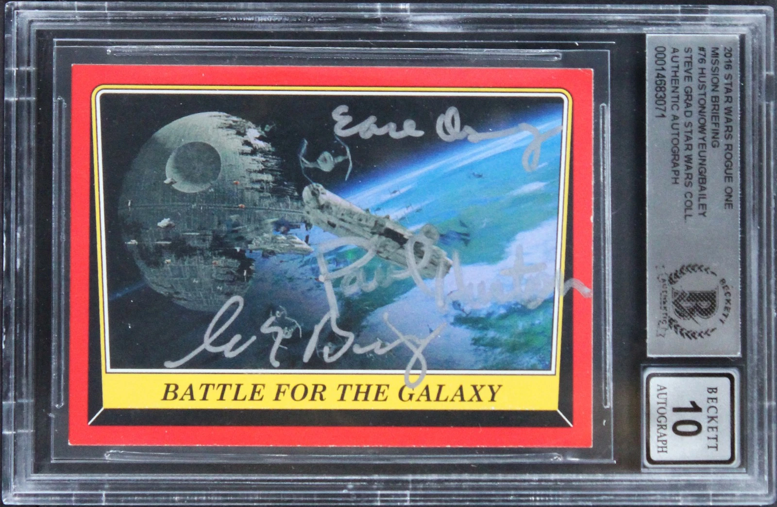 STAR WARS HUSTON, OWYEUNG & BAILEY SIGNED 2016 RO MB #76 CARD AUTO 10! BAS SLAB COLLECTIBLE MEMORABILIA