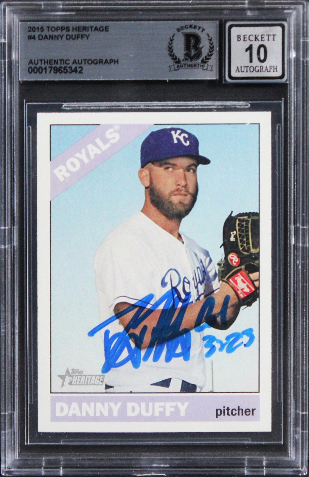 Royals Danny Duffy Signed 2015 Topps Heritage #4 Card Auto 10! BAS Slabbed