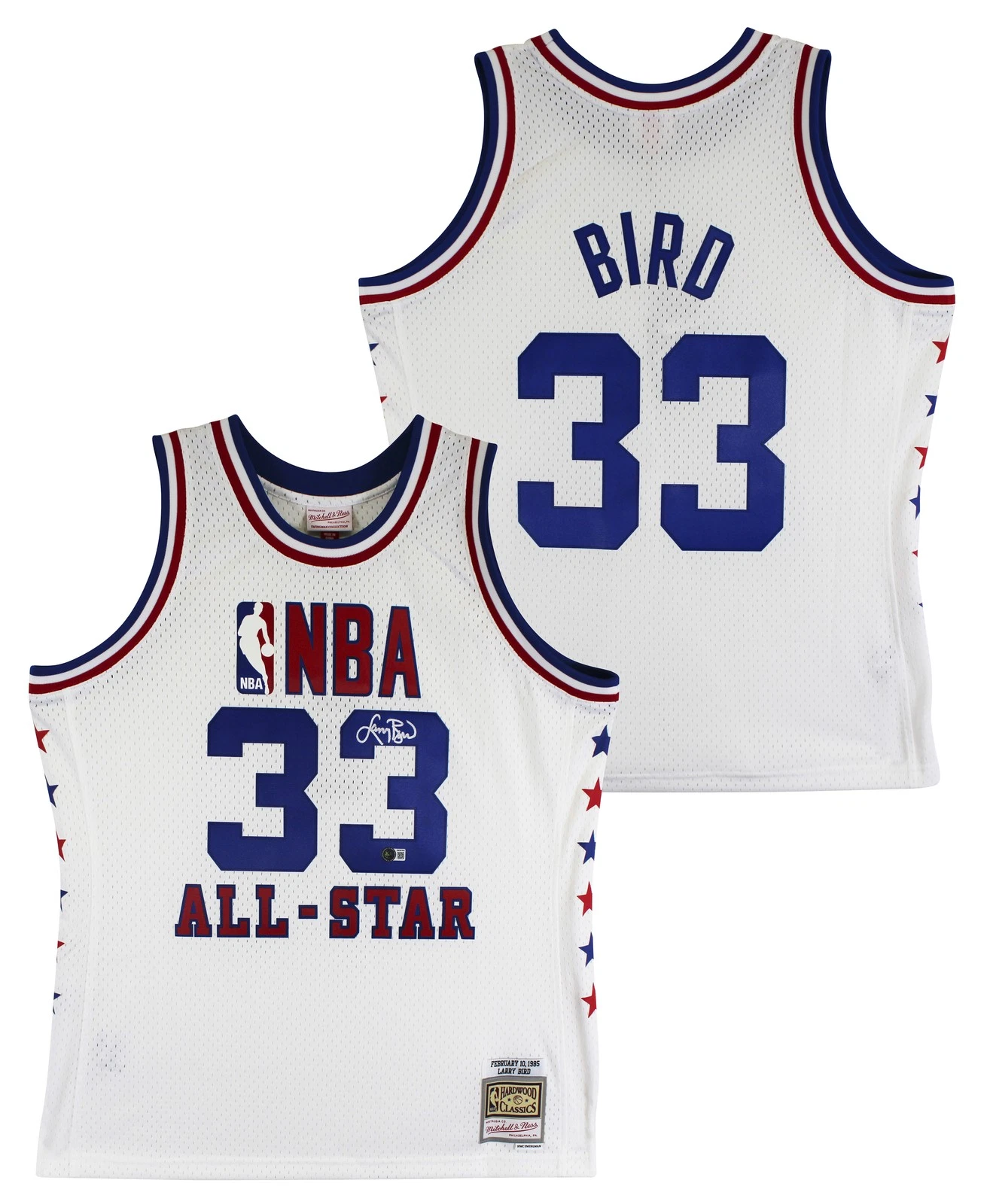Celtics Larry Bird Signed 1986 White M&N All-Star Game Swingman Jersey BAS Wit