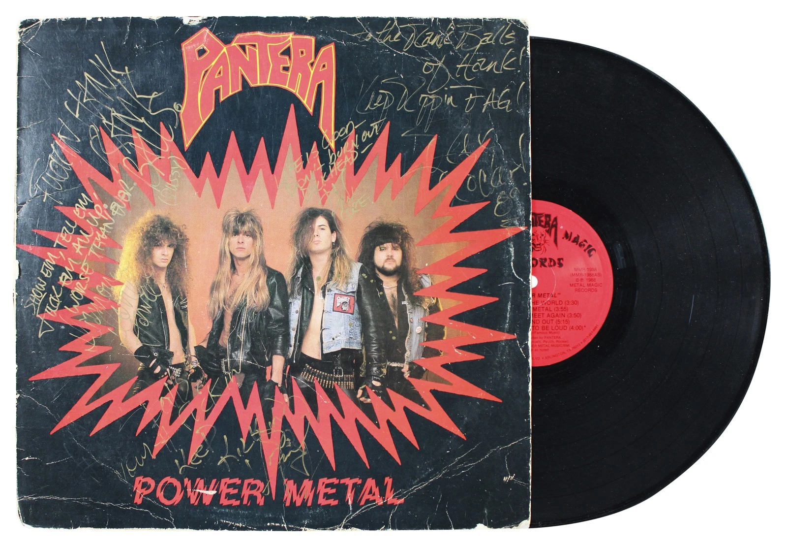 Pantera (4) Dimebag Darrell, Anselmo, Paul & Rex Signed Album Cover BAS #AE13890