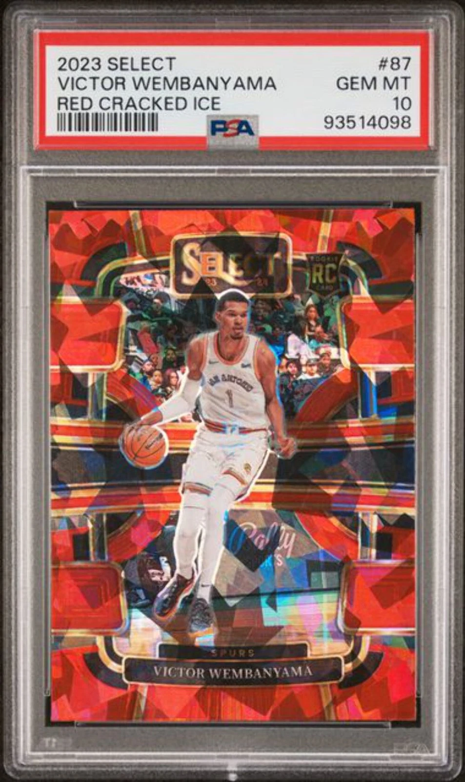 Graded 2023 Panini Select Victor Wembanyama #87 Red Cracked Ice RC Card PSA 10