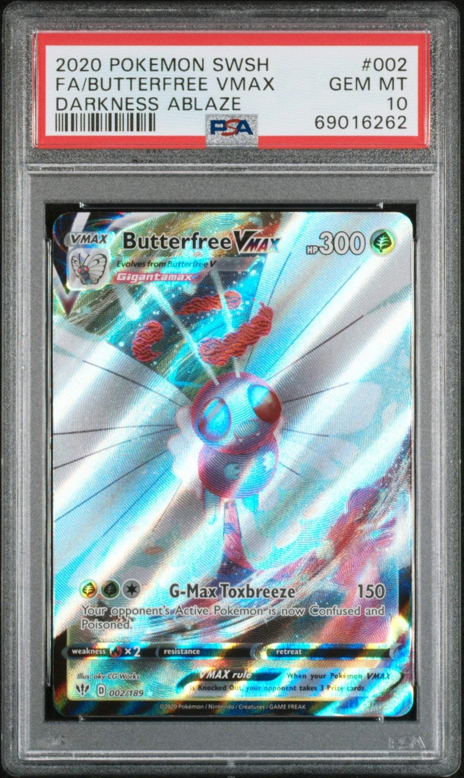Graded 2020 Pokemon Swsh FA Butterfree Vmax #002 Darkness Ablaze Card PSA 10 Gem