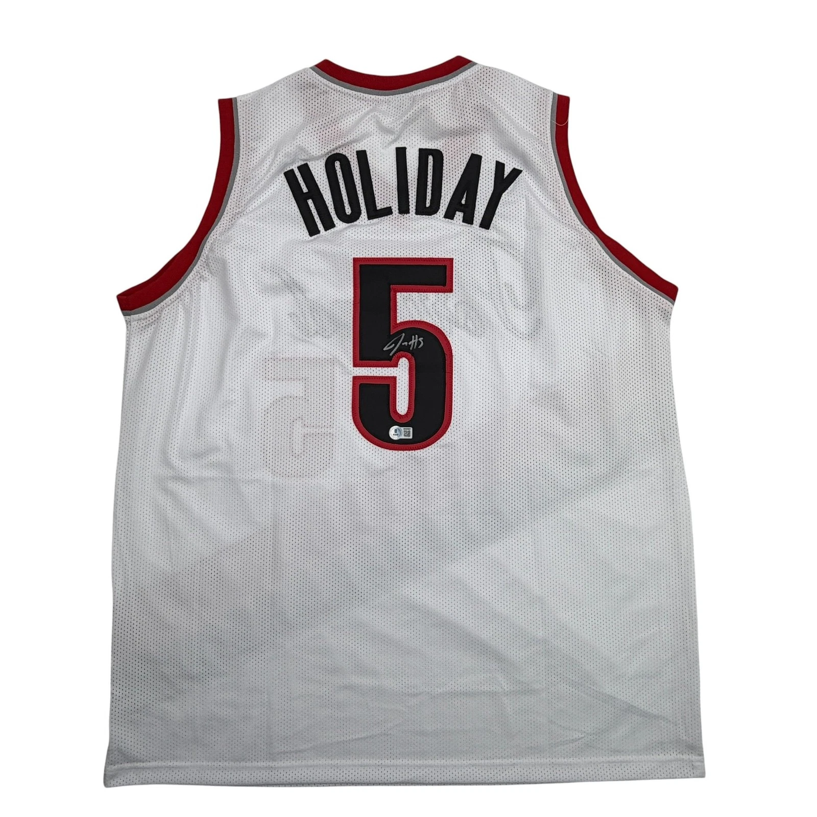 Autographed/Signed Jrue Holiday Portland White Basketball Jersey Beckett BAS COA