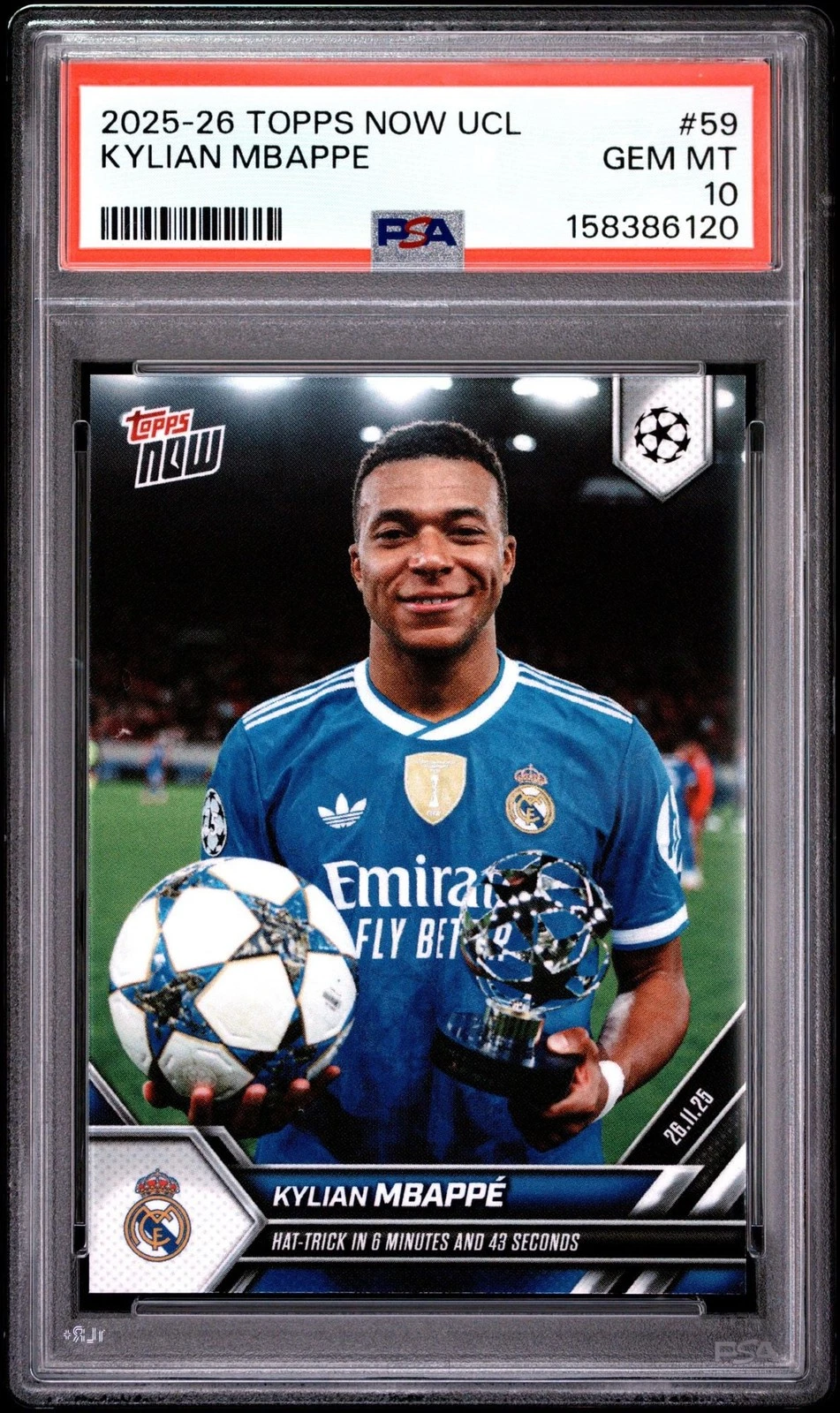 Graded 2025 Topps Now UCL Kylian Mbappe #59 Champions League Card PSA 10