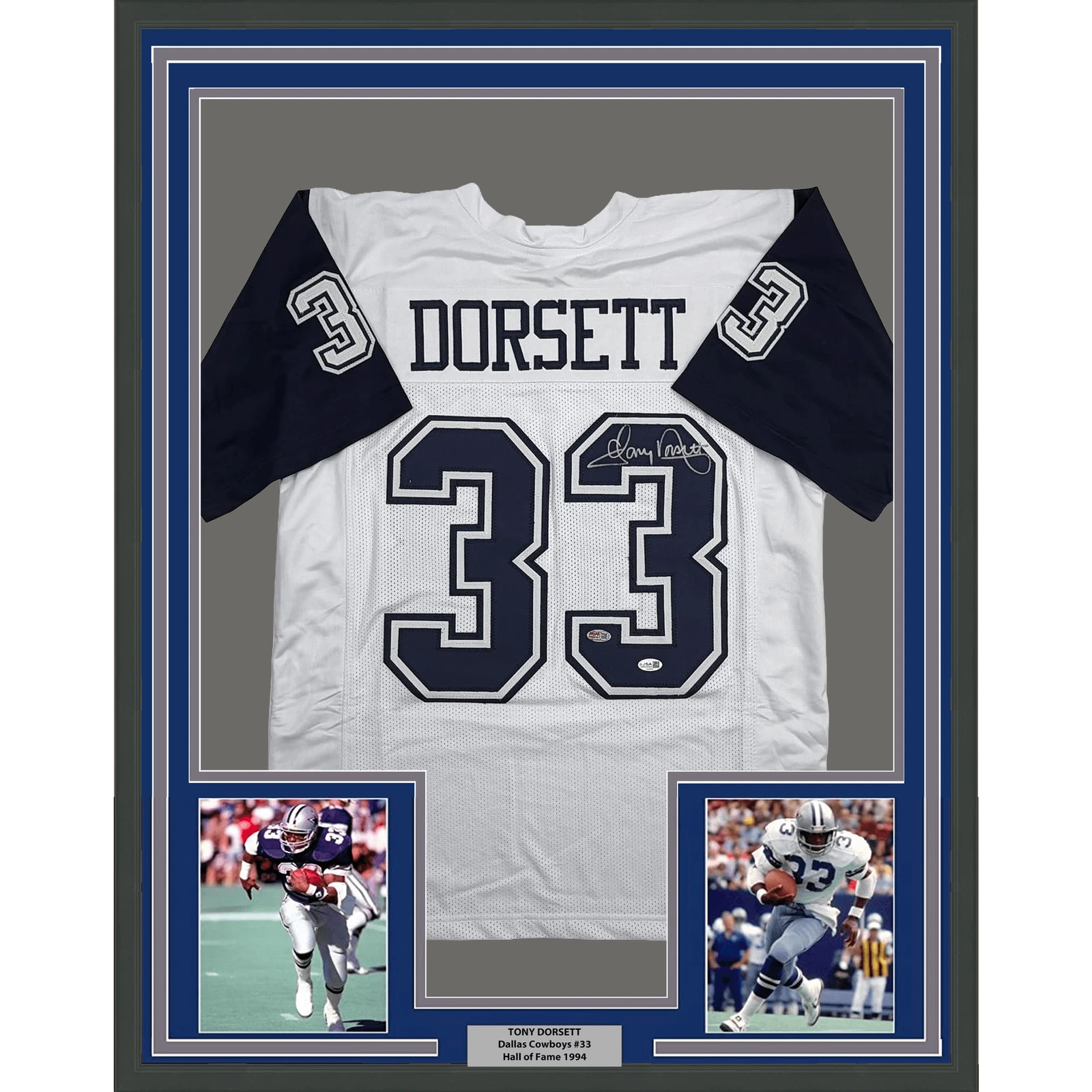 Framed Autographed Tony Dorsett Dallas White CR Football Jersey JSA COA