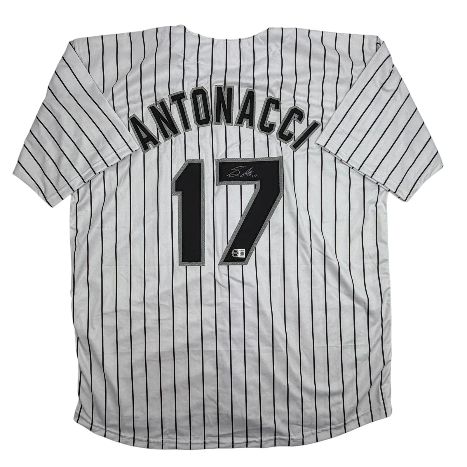 Autographed/Signed Sam Antonacci Chicago Pinstripe Jersey Beckett BAS COA