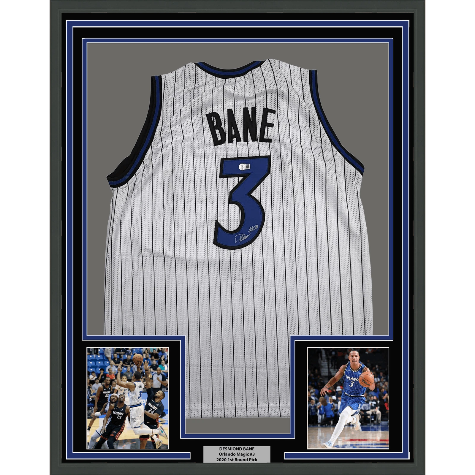 Framed Autographed Desmond Bane Orlando White Pinstripe Jersey BAS COA