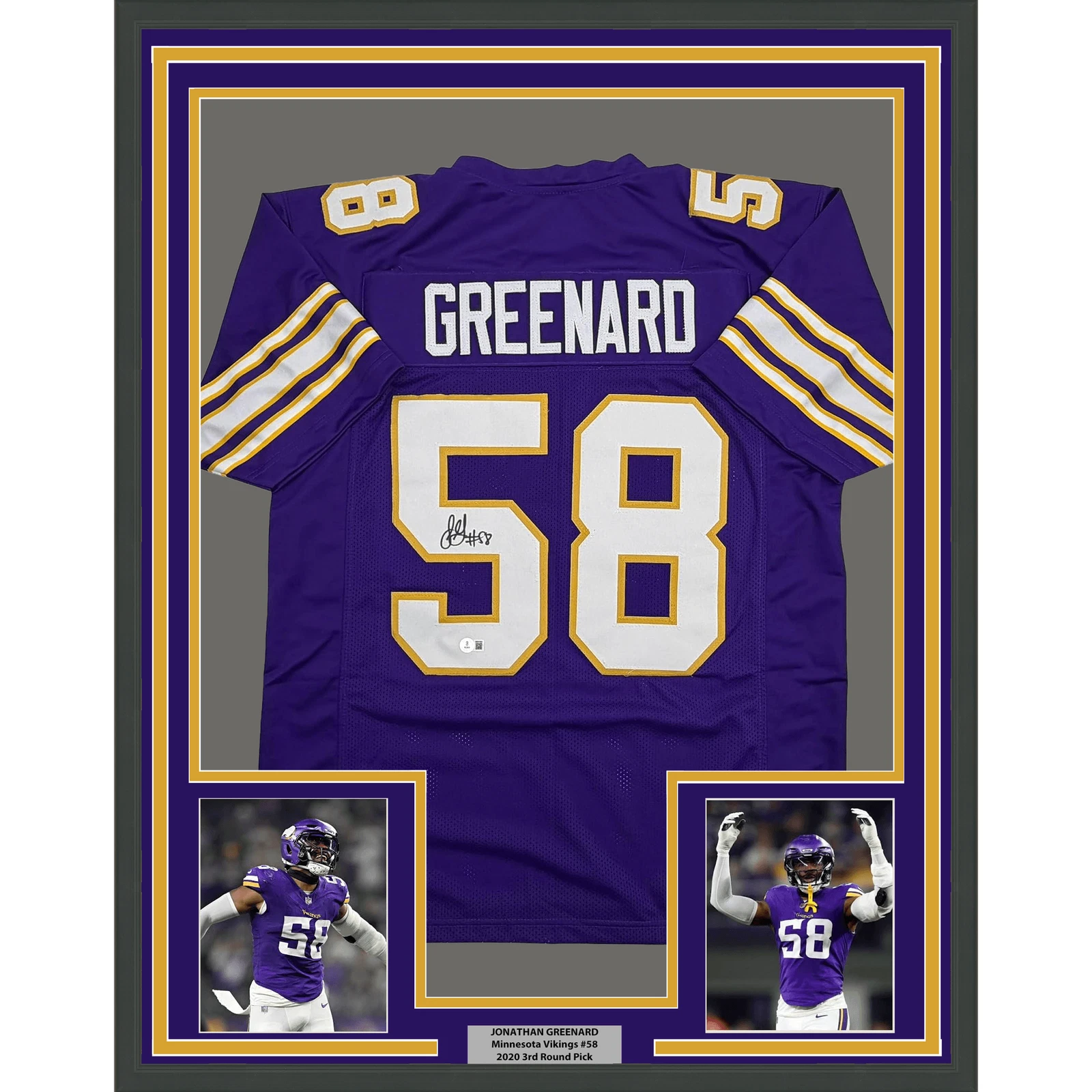 Framed Autographed Jonathan Greenard Minnesota Purple Retro Jersey BAS COA