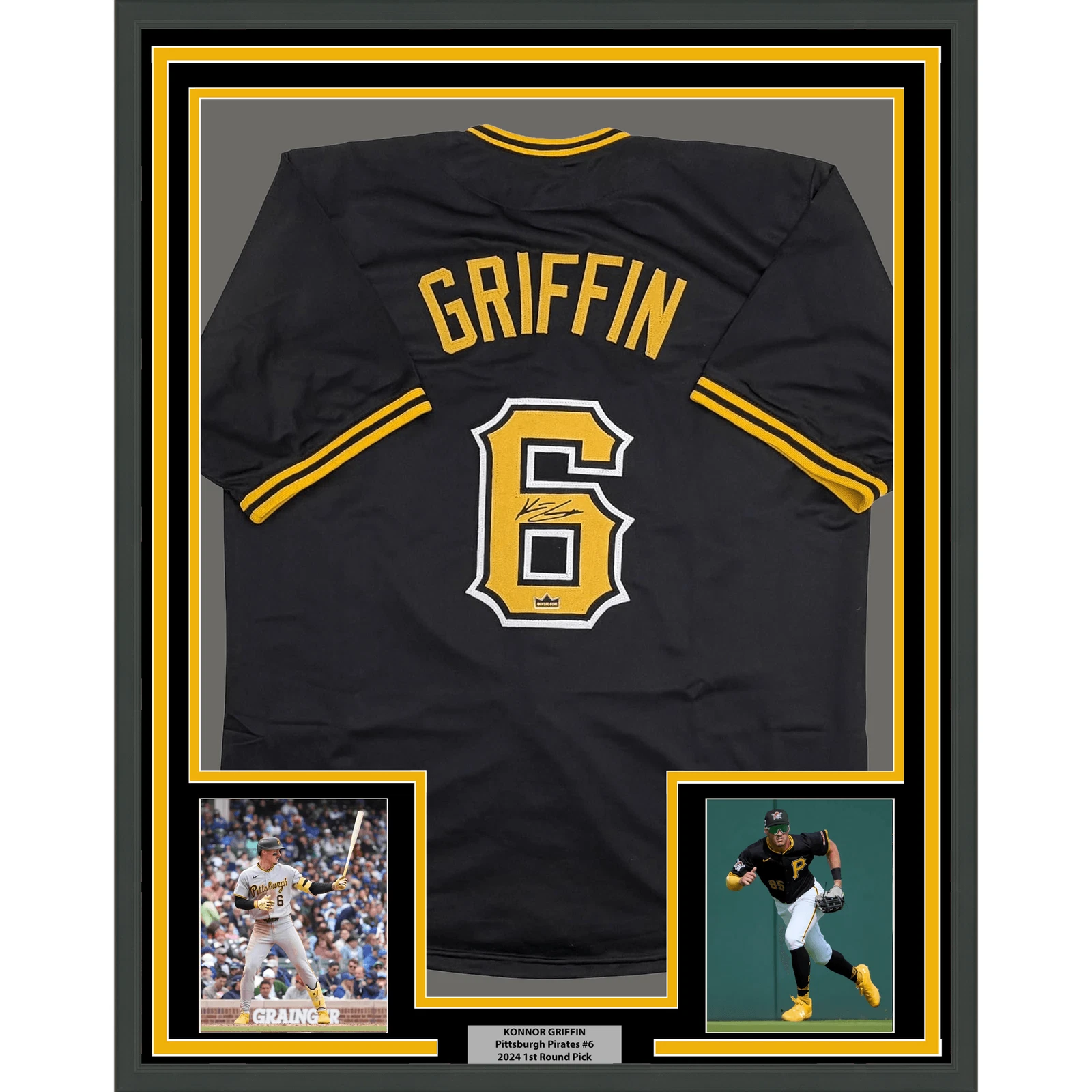 Framed Facsimile Autographed Konnor Griffin Pittsburgh Black Reprint Jersey