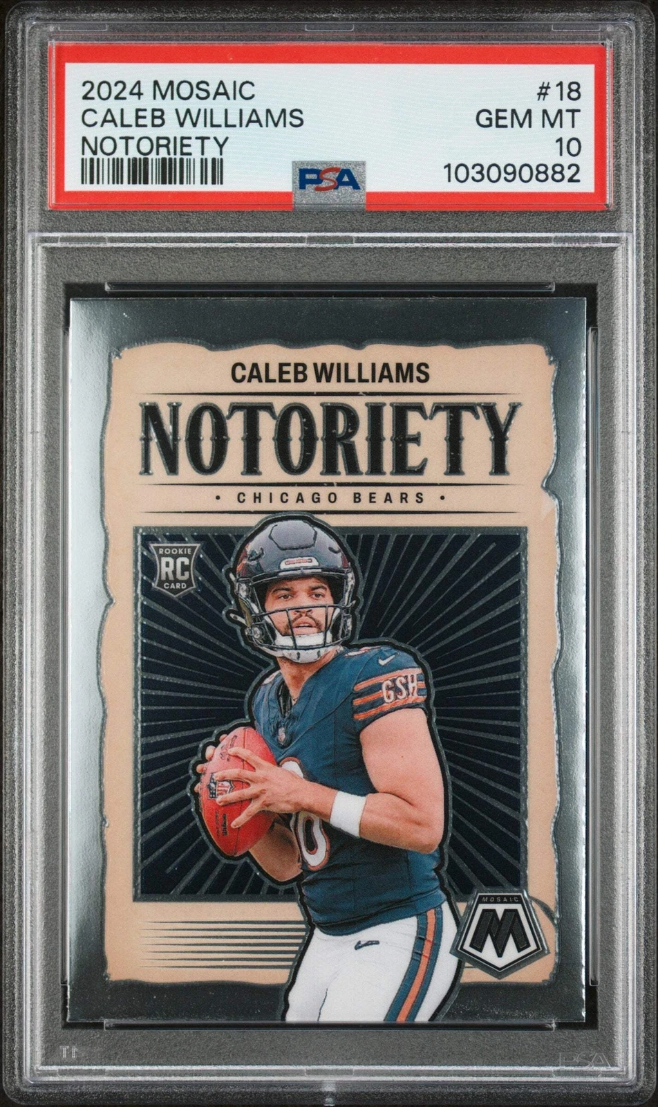 Graded 2024 Panini Mosaic Caleb Williams #18 Notoriety RC Football Card PSA 10