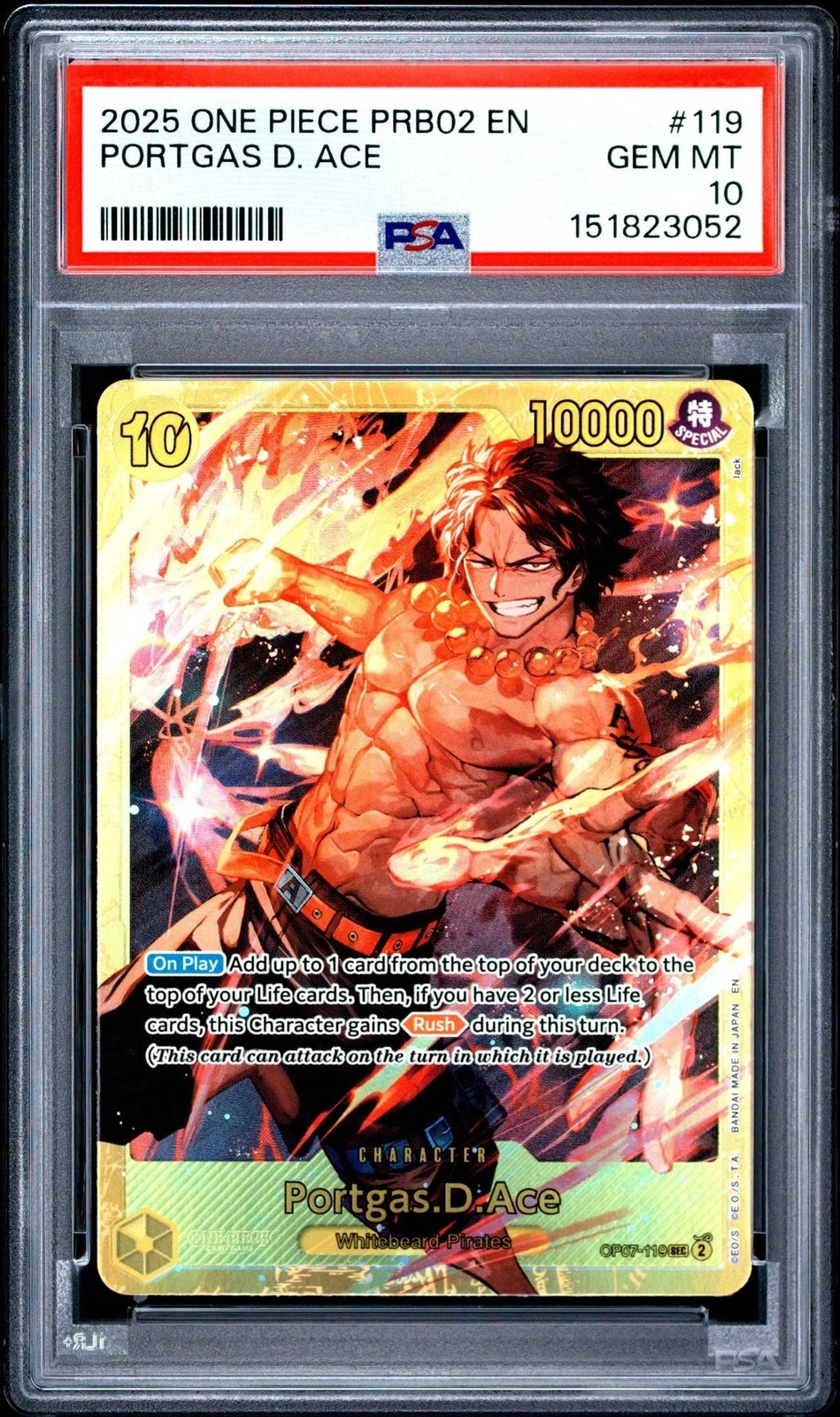 Graded 2025 One Piece Portgas D Ace 119 PRB02 Trading Card PSA 10 Gem Mint