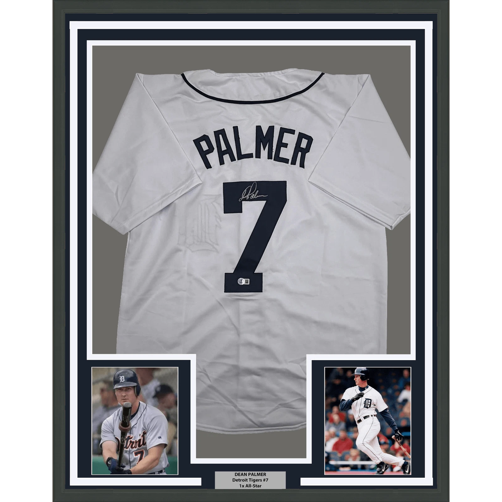 Framed Autographed Dean Palmer Detroit White Baseball Jersey BAS COA