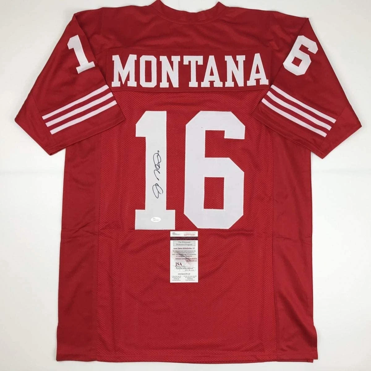Autographed/Signed JOE MONTANA San Francisco Red Jersey JSA COA Auto