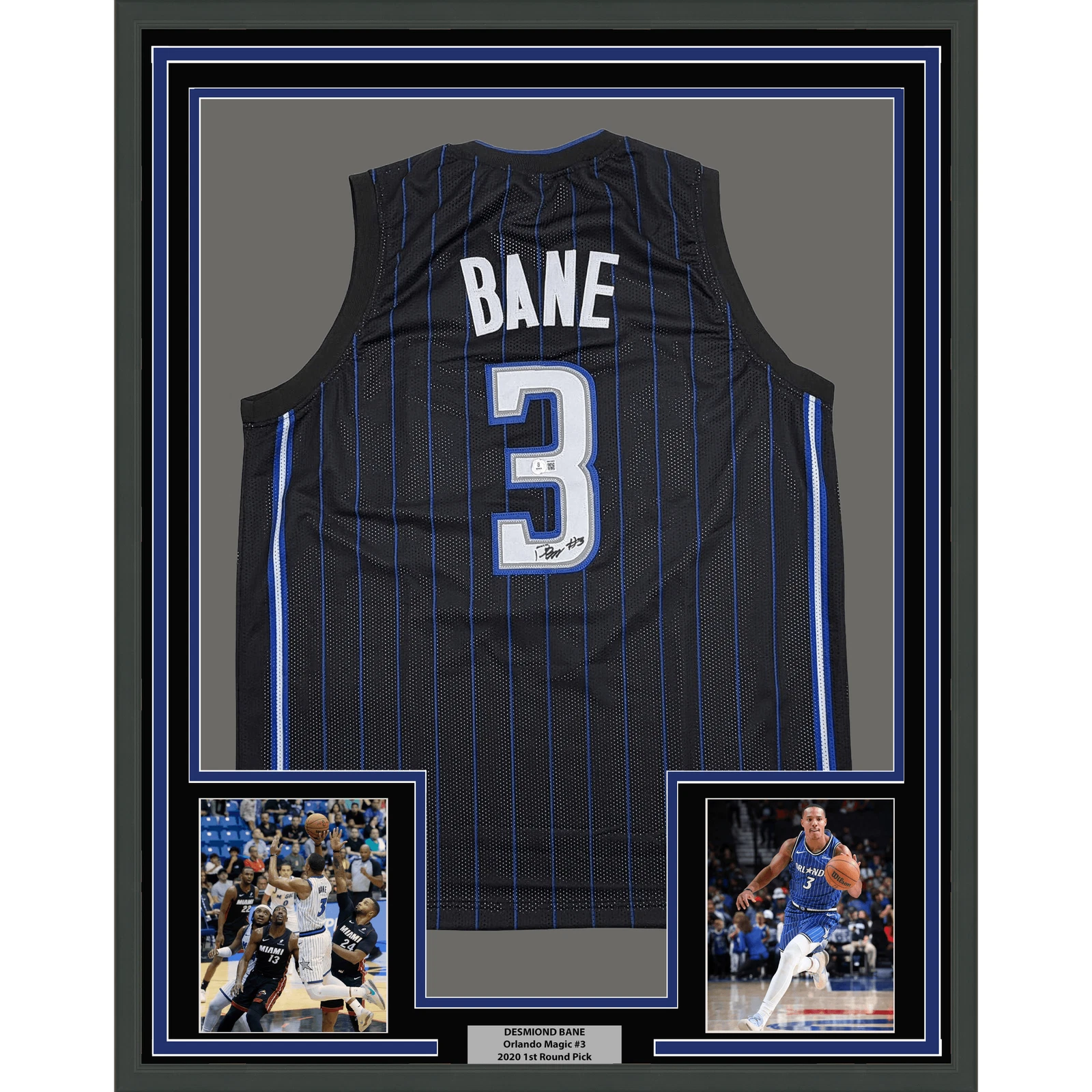 Framed Autographed Desmond Bane Orlando Black Pinstripe Jersey BAS COA