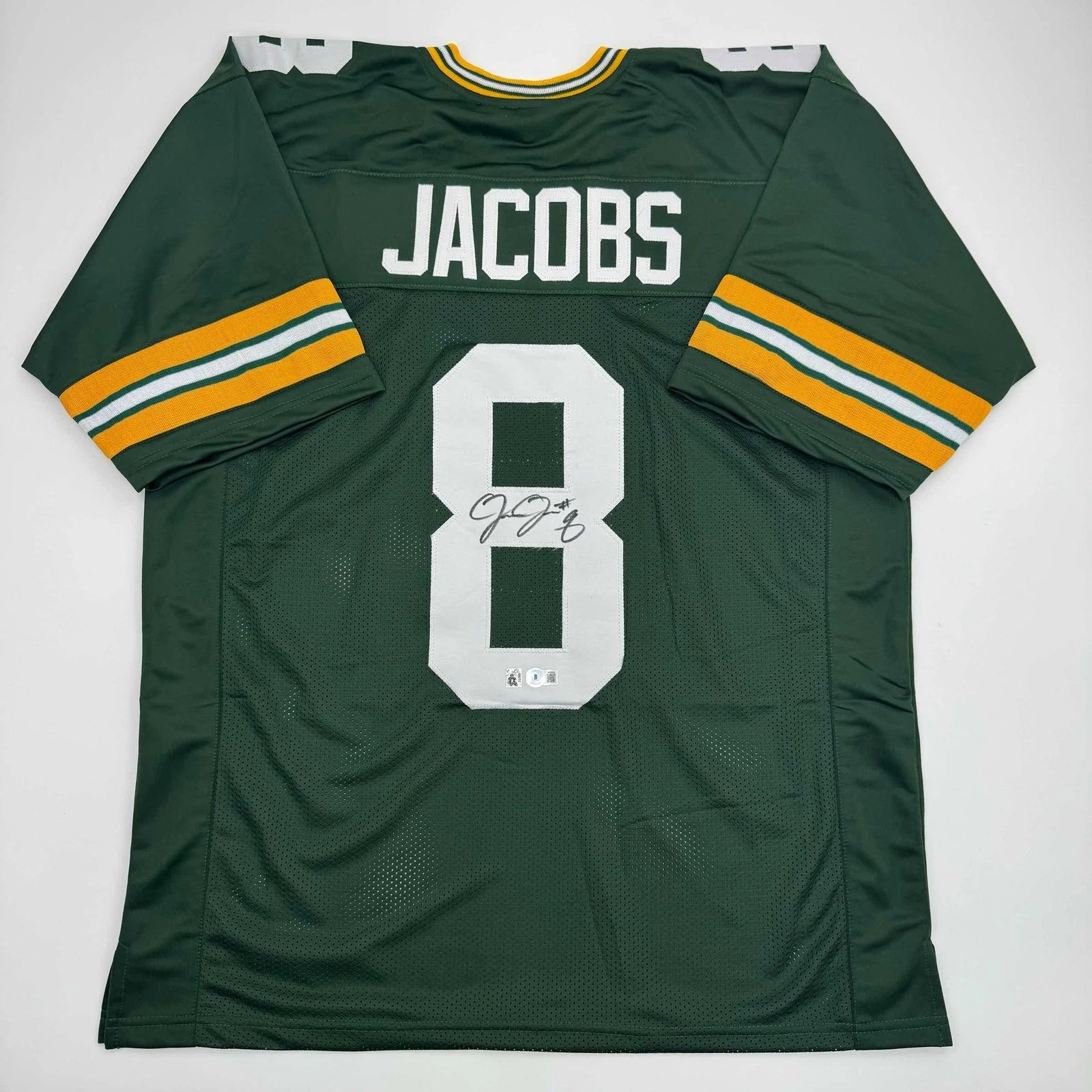 Autographed/Signed Josh Jacobs Green Bay Green Jersey Beckett BAS COA