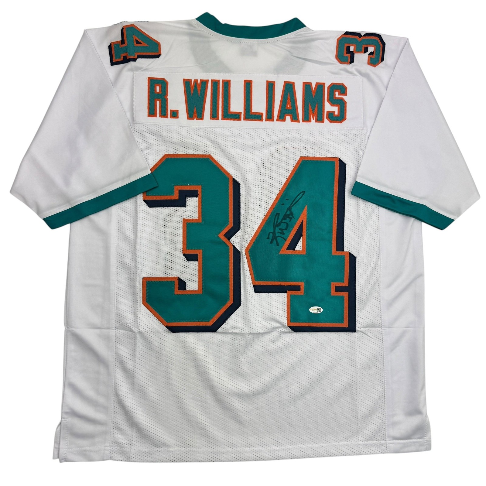 Autographed/Signed RICKY WILLIAMS Miami White Football Jersey JSA COA Auto