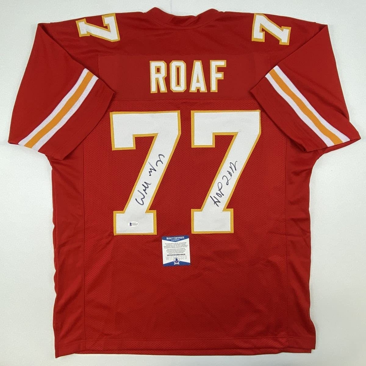 Autographed/Signed Willie Roaf HOF 2012 Kansas City Red Jersey BAS COA
