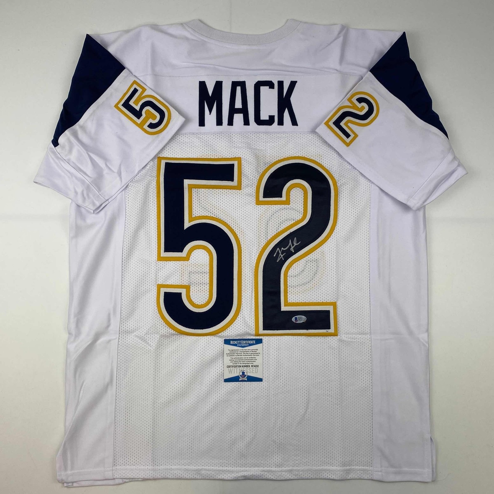 Autographed/Signed Khalil Mack Los Angeles LA White Jersey Beckett BAS COA