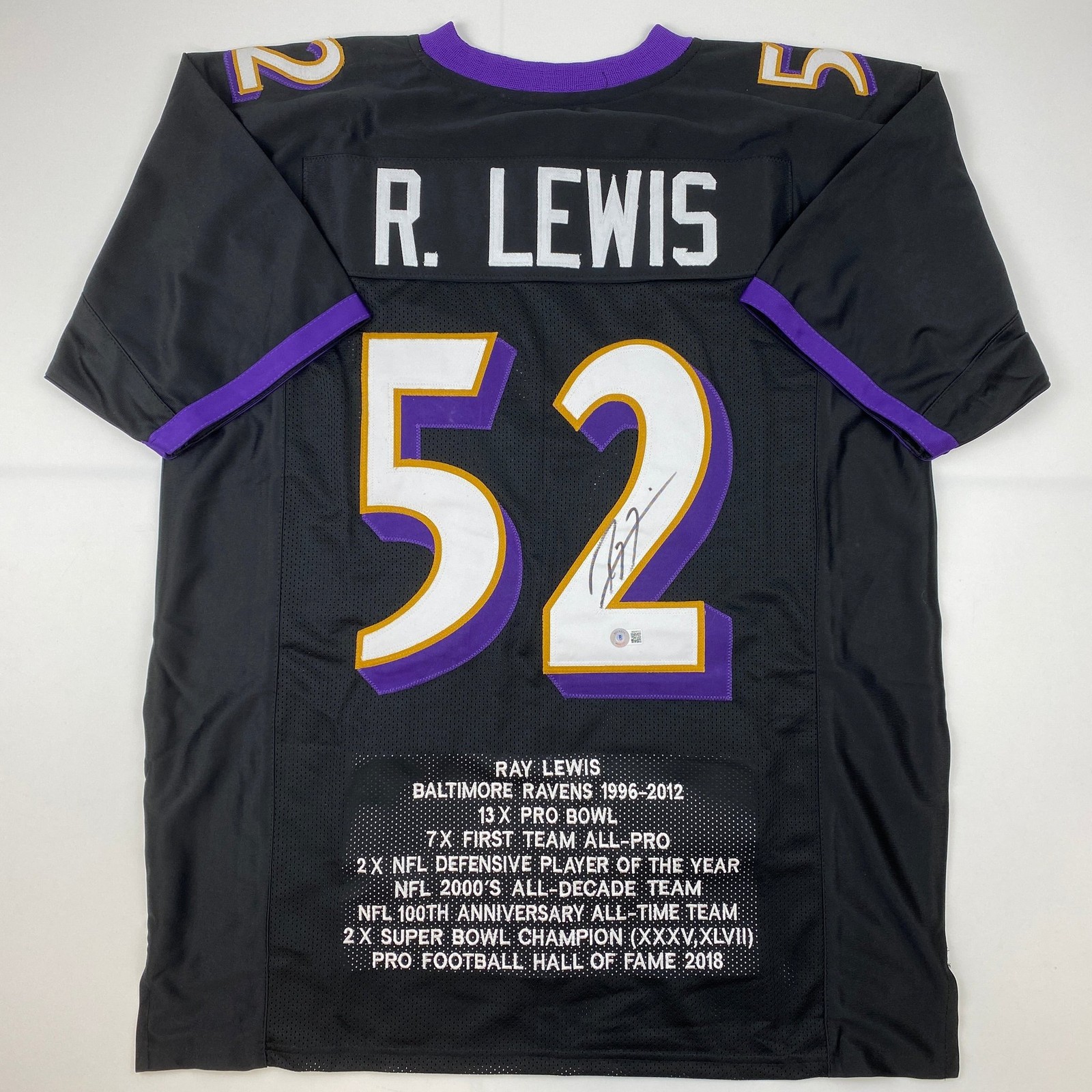 Autographed/Signed Ray Lewis Baltimore Black Stat Jersey Beckett COA