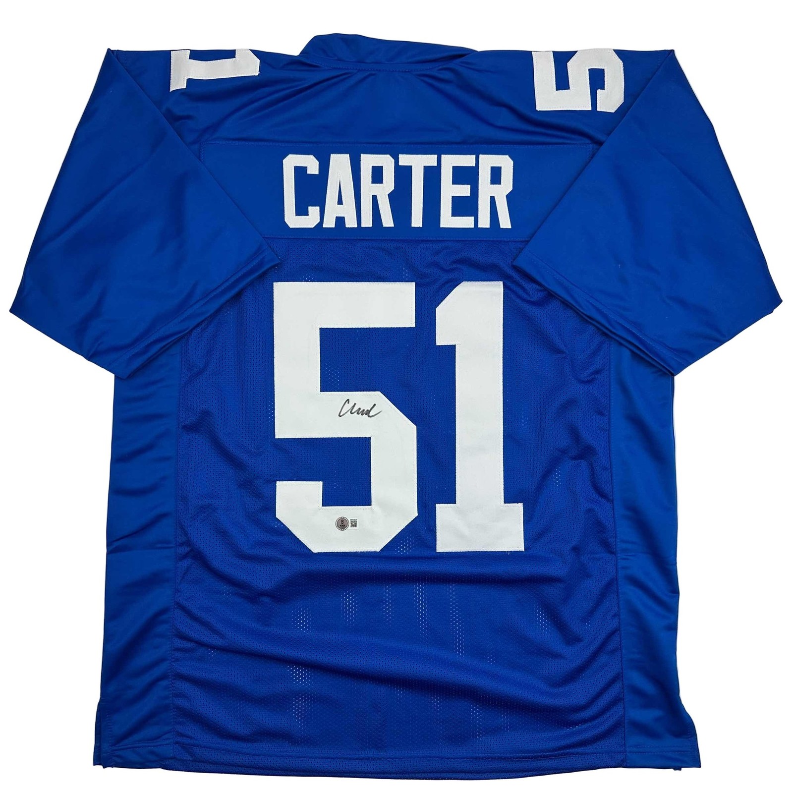Autographed/Signed Abdul Carter New York Blue Jersey Beckett BAS COA