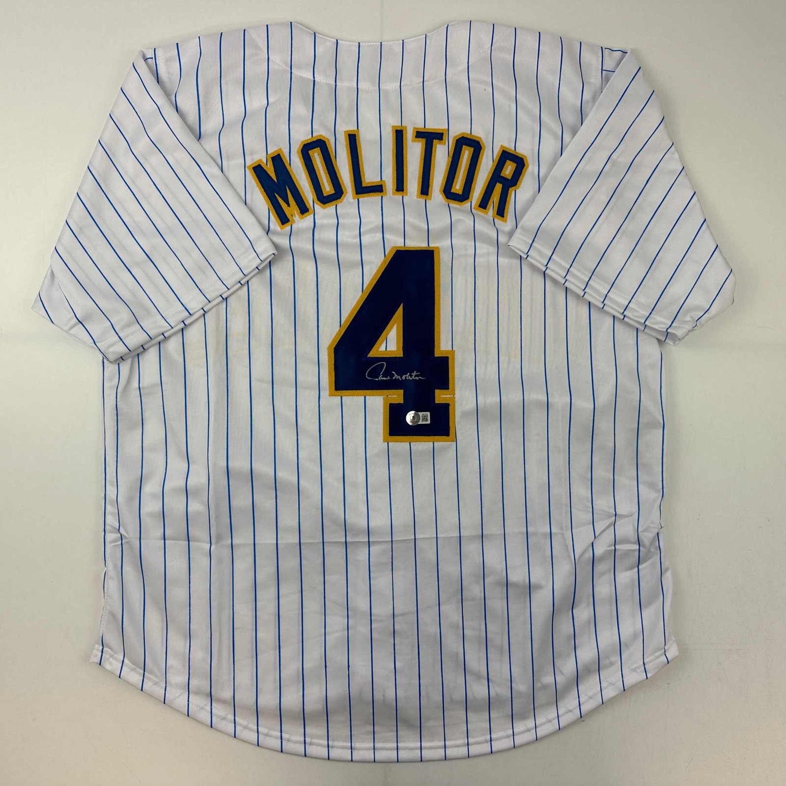 Autographed/Signed Paul Molitor Milwaukee Pinstirpe Jersey Beckett COA