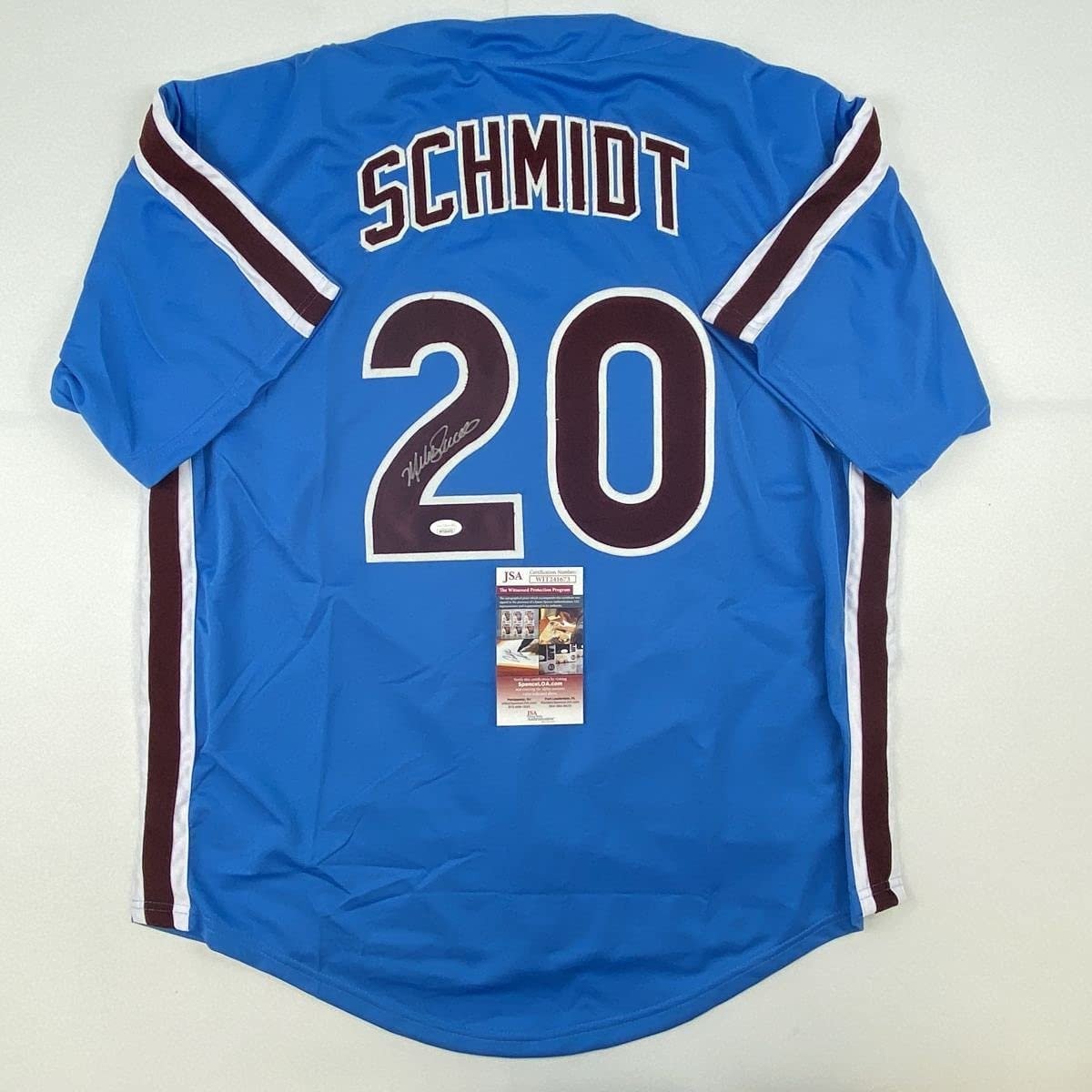 Autographed/Signed Mike Schmidt Philadelphia Retro Blue Jersey JSA COA